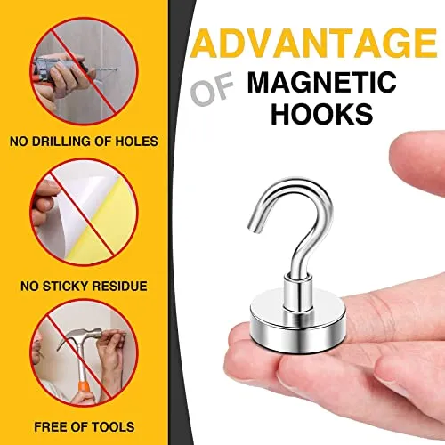 Magnetic Hooks, 30lbs  Heavy Duty Magnetic Hooks Cruise for Hanging, Super Strong Magnet Hooks for Cruise Cabin, Refrigerator, Classroom, Magnetic Metal Hooks for Grill (Sliver, Pack of 20)