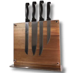 Magnetic Knife Block in Natural Acacia Wood- Double Sided Magnetic (Knife Holder Only, No Knives)