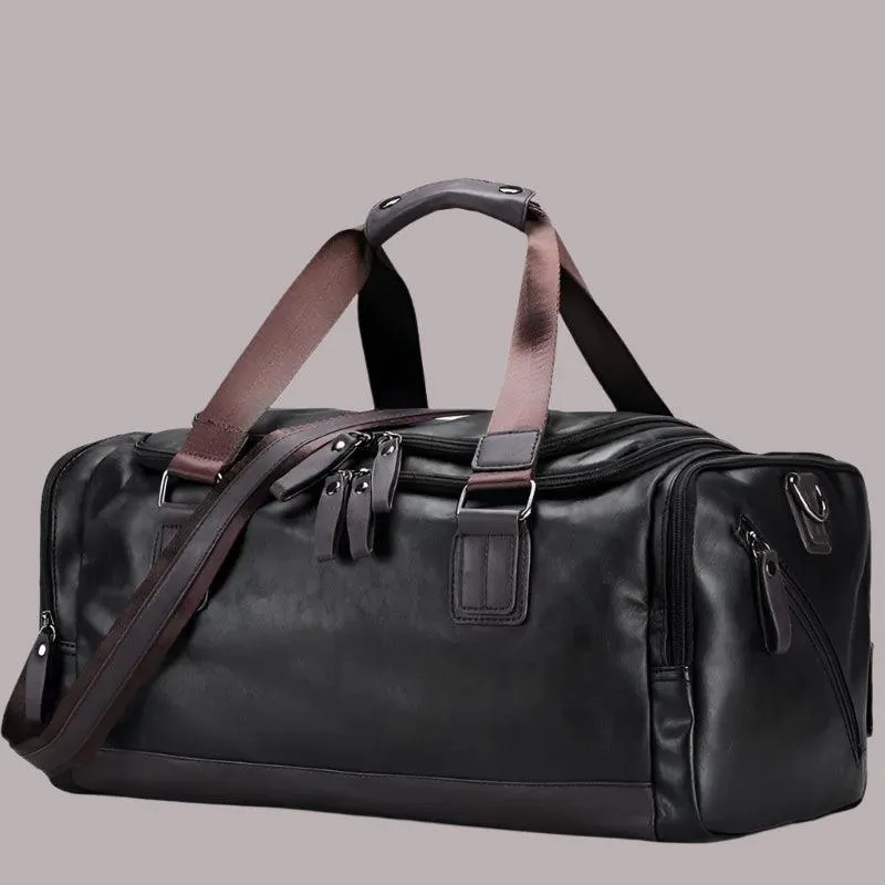 Men’s PU Leather Gym Duffel Bag – Stylish Travel & Fitness Shoulder Tote