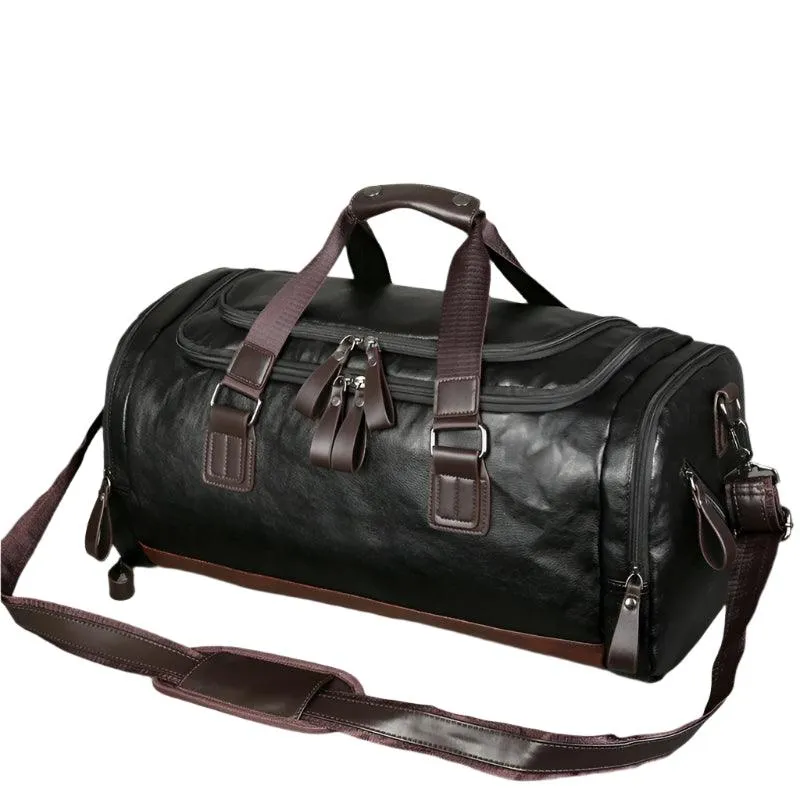 Men’s PU Leather Gym Duffel Bag – Stylish Travel & Fitness Shoulder Tote