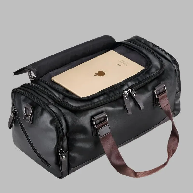Men’s PU Leather Gym Duffel Bag – Stylish Travel & Fitness Shoulder Tote