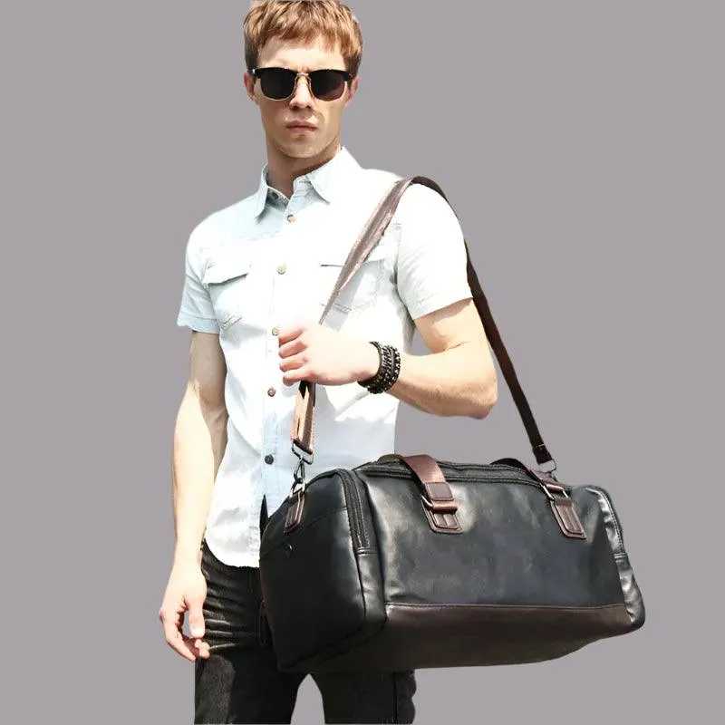 Men’s PU Leather Gym Duffel Bag – Stylish Travel & Fitness Shoulder Tote