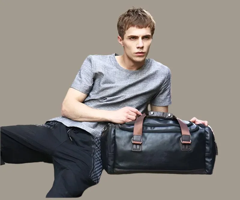 Men’s PU Leather Gym Duffel Bag – Stylish Travel & Fitness Shoulder Tote