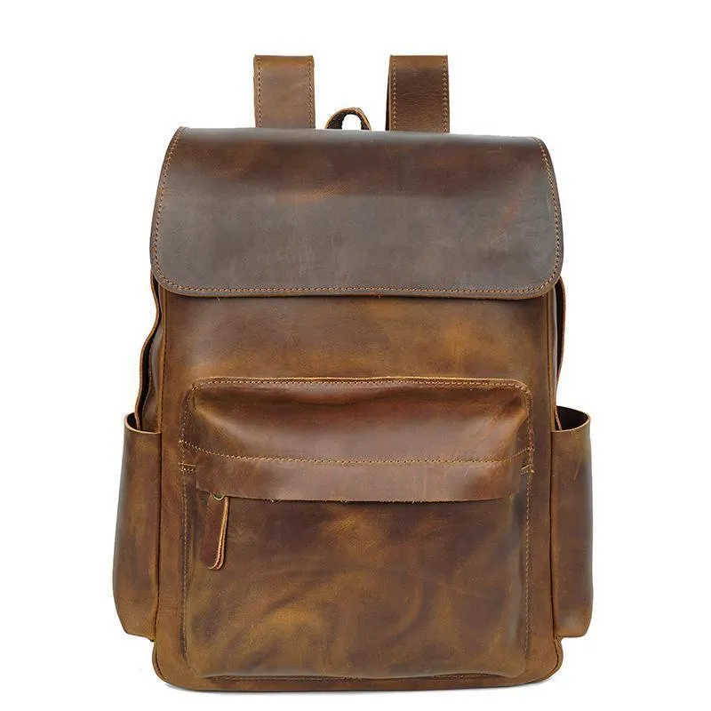 Mens Vintage Leather Backpack for Work