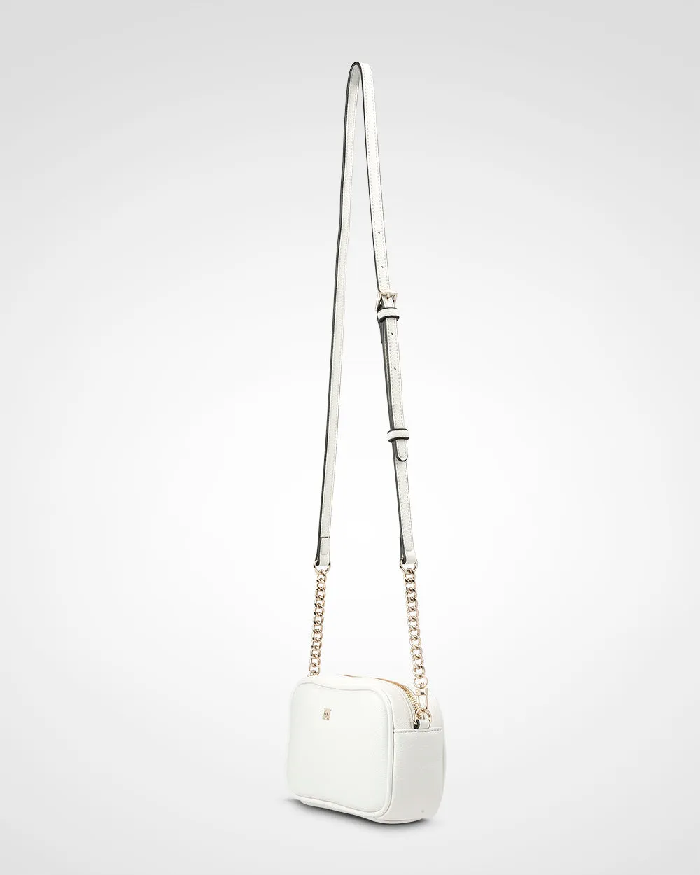 Mini Monica Black/White Camera Crossbody Bag   Stripe Bag Strap