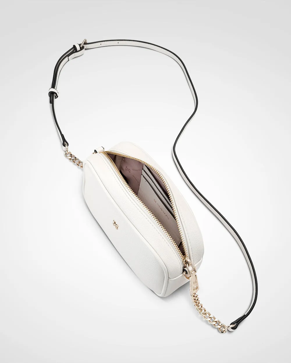 Mini Monica Black/White Camera Crossbody Bag   Stripe Bag Strap