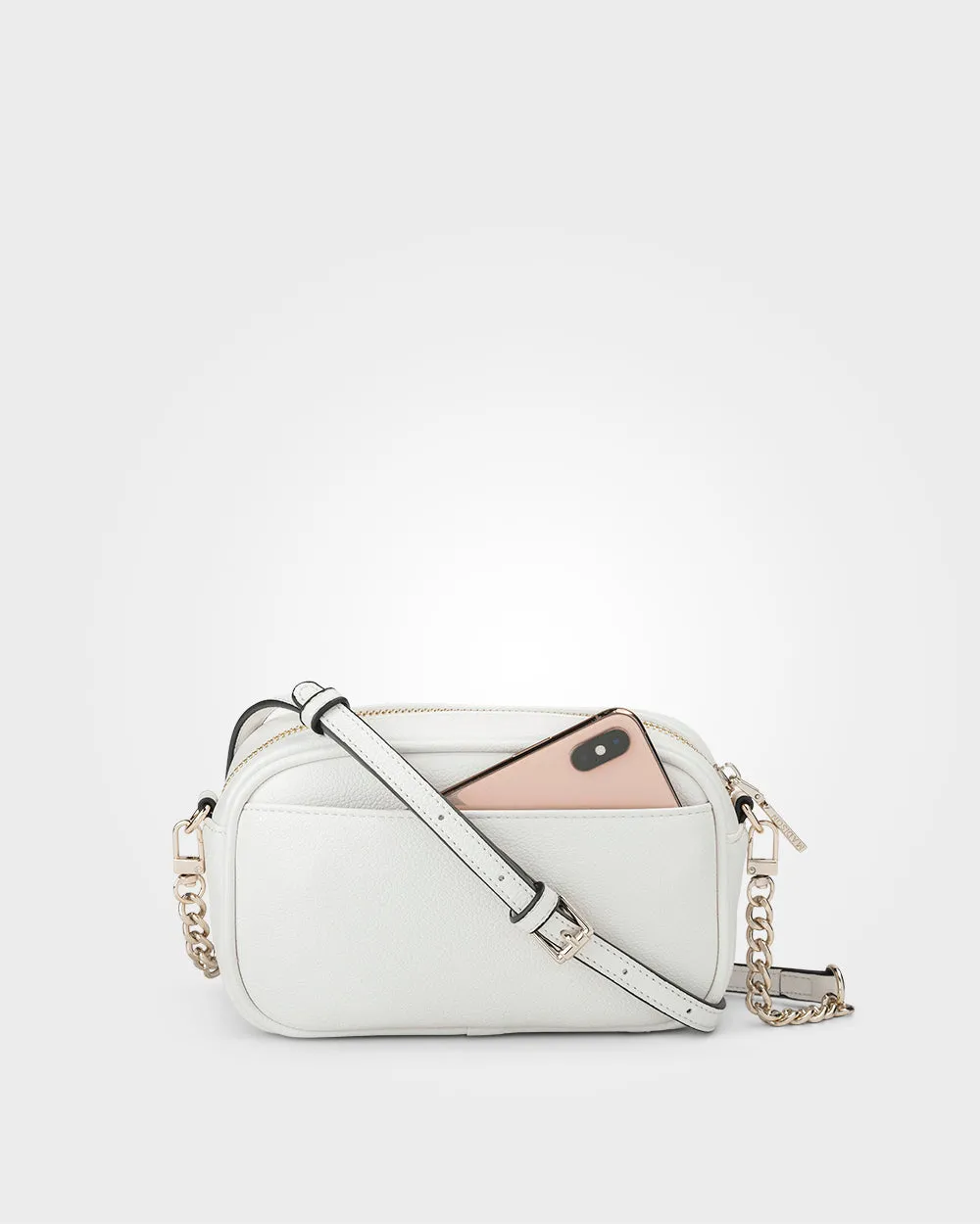 Mini Monica Black/White Camera Crossbody Bag   Stripe Bag Strap
