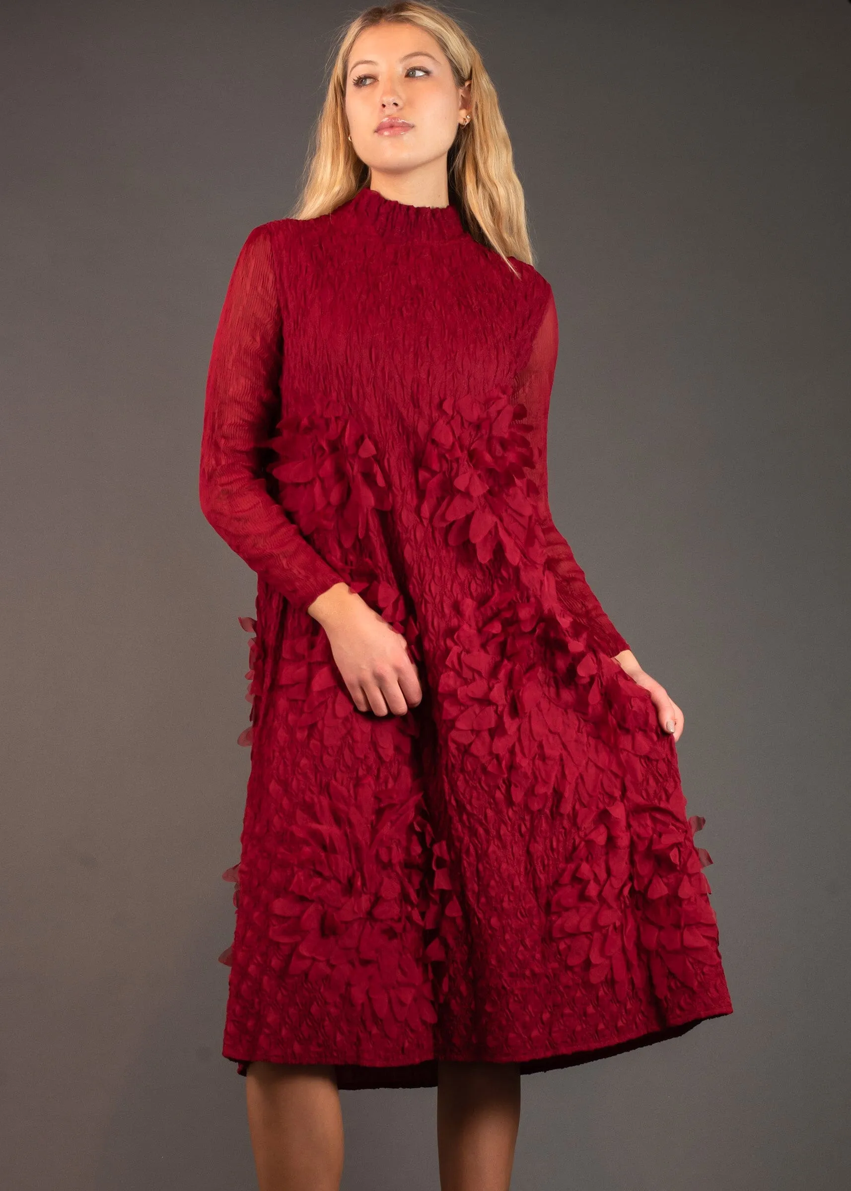 Mock Neck Textured Petal Dress