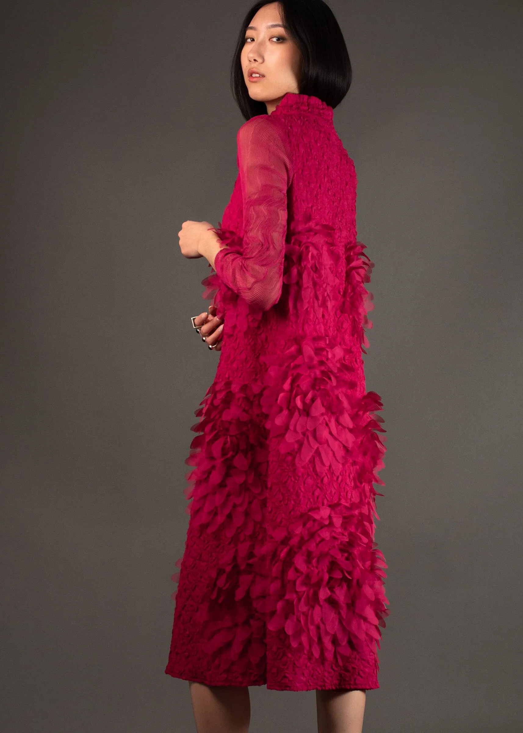 Mock Neck Textured Petal Dress