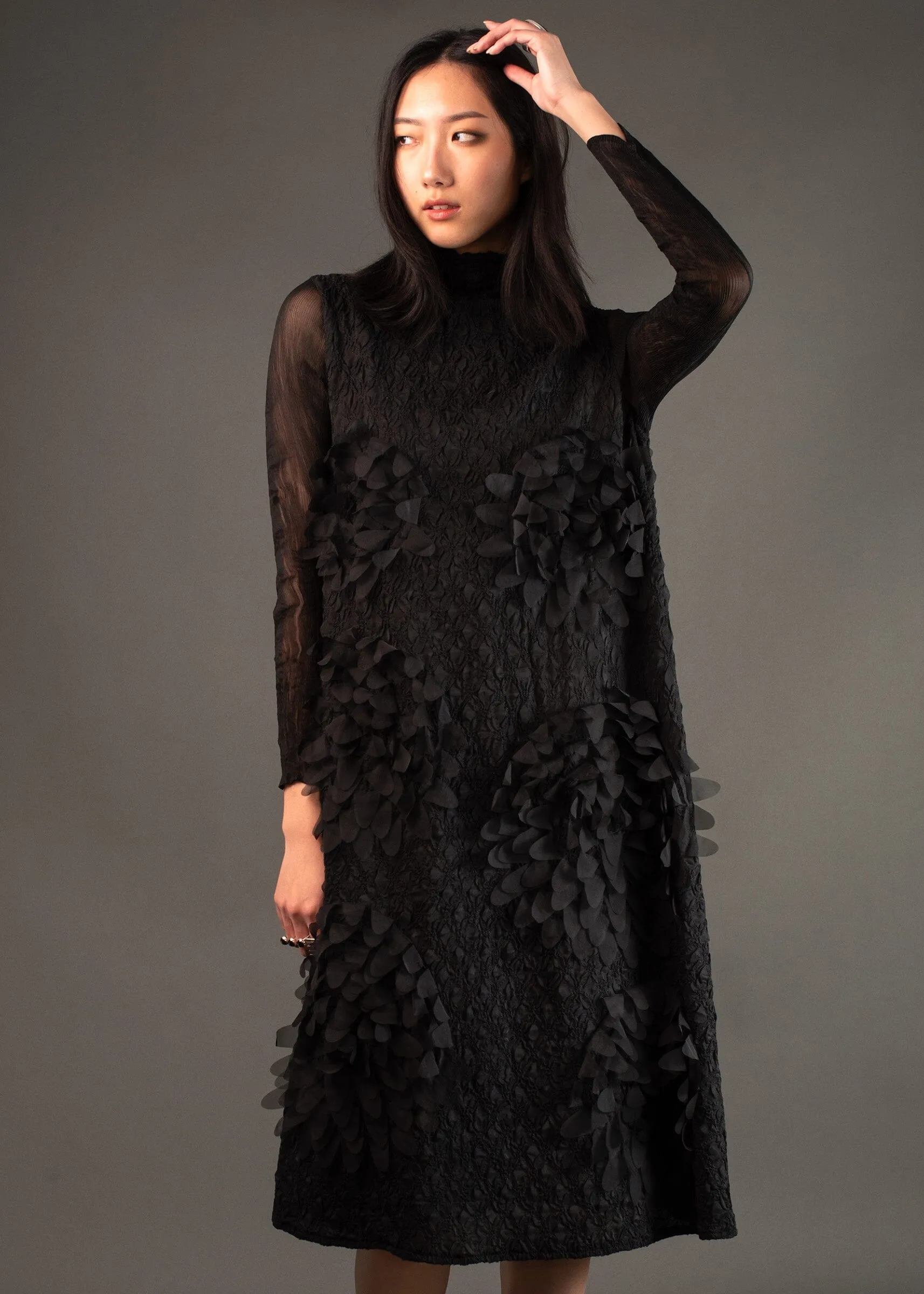 Mock Neck Textured Petal Dress