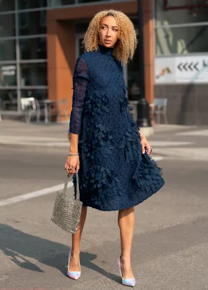Mock Neck Textured Petal Dress