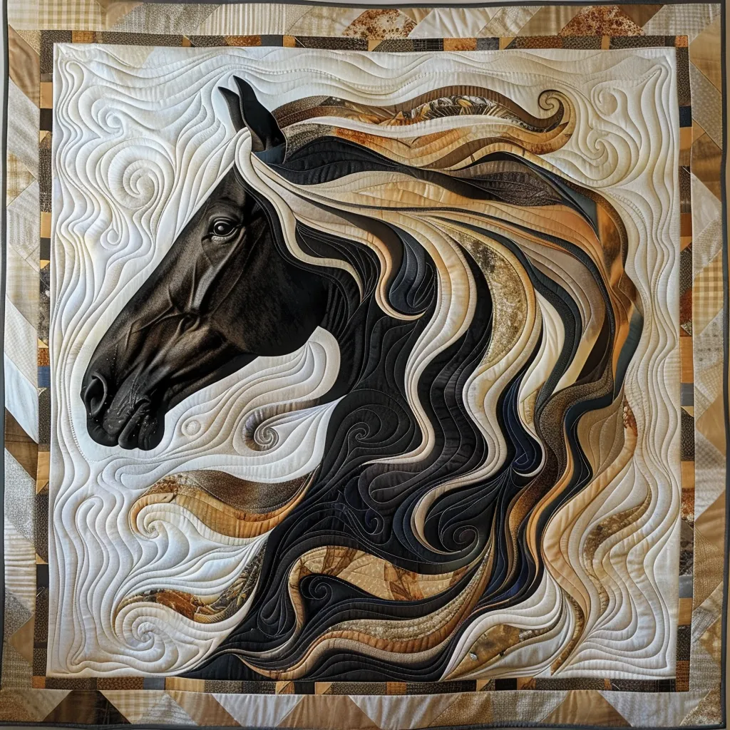 Mystic Black Horse Quilted Blanket NCU0TH772
