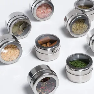 Nellam Stainless Steel Magnetic Spice Jars - Bonus Measuring Spoon Set - Airtight Kitchen Storage Containers - Stack on Fridge to Save Counter & Cupboard Space - 24pc Organizers