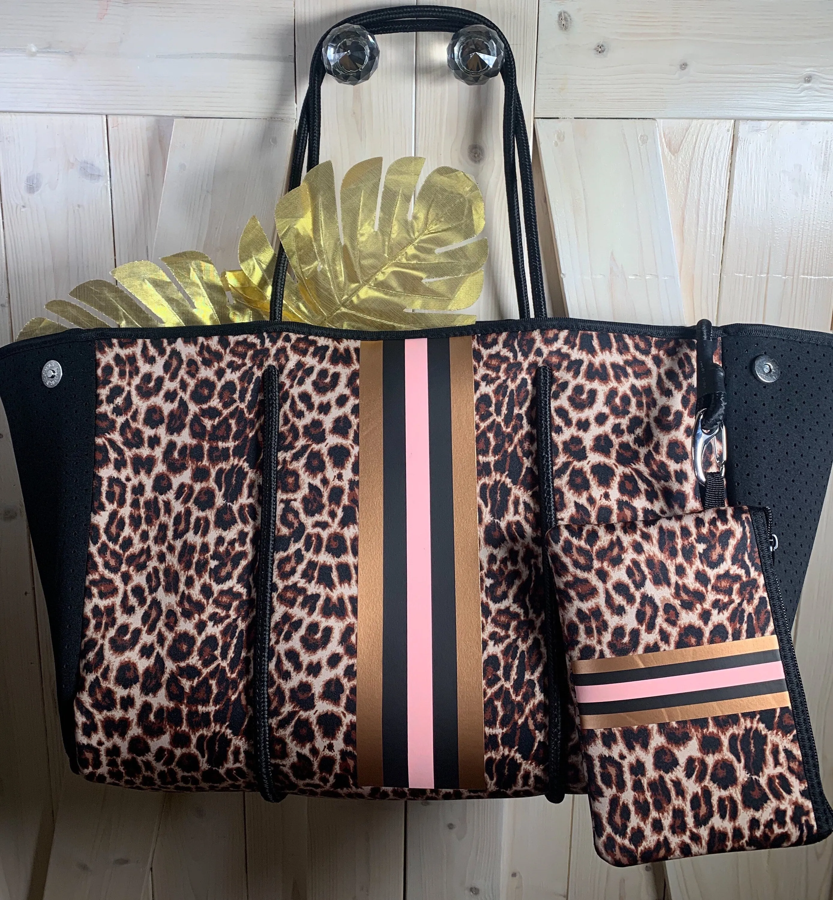 Neoprene Waterproof Tote cheetah   metallic bronze pink & black racing stripes  various grey gray navy blue aqua violet red silver gold bag