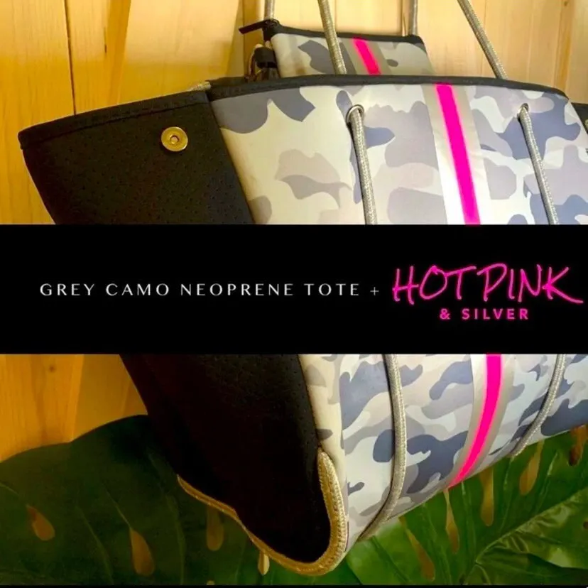 Neoprene Waterproof Tote cheetah   metallic bronze pink & black racing stripes  various grey gray navy blue aqua violet red silver gold bag