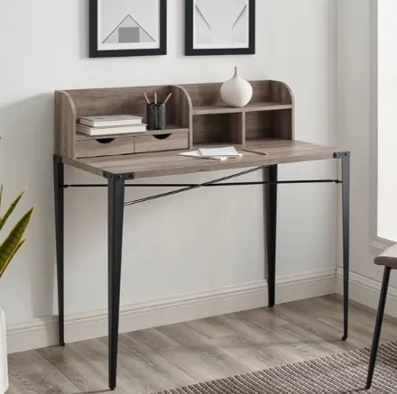 NEW 42-in Industrial Secretary Desk with Hutch - Grey Wash, Fully Assembled, Retails $549  Has a few scuff marks on wood from transport