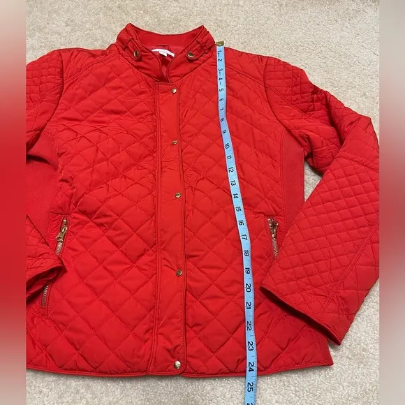 New York &amp; Company Red Quilted Jacket - Coat - w/ Gold Metal Details - Size: L