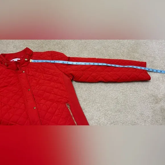 New York &amp; Company Red Quilted Jacket - Coat - w/ Gold Metal Details - Size: L