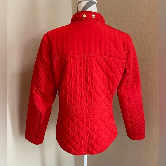 New York &amp; Company Red Quilted Jacket - Coat - w/ Gold Metal Details - Size: L