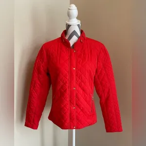 New York &amp; Company Red Quilted Jacket - Coat - w/ Gold Metal Details - Size: L