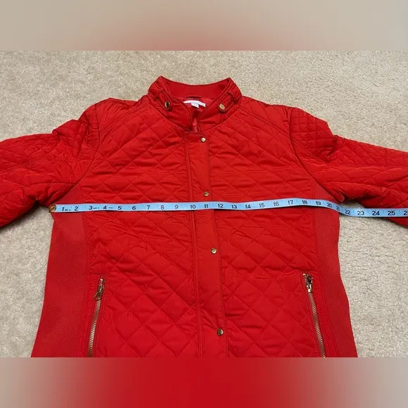 New York &amp; Company Red Quilted Jacket - Coat - w/ Gold Metal Details - Size: L