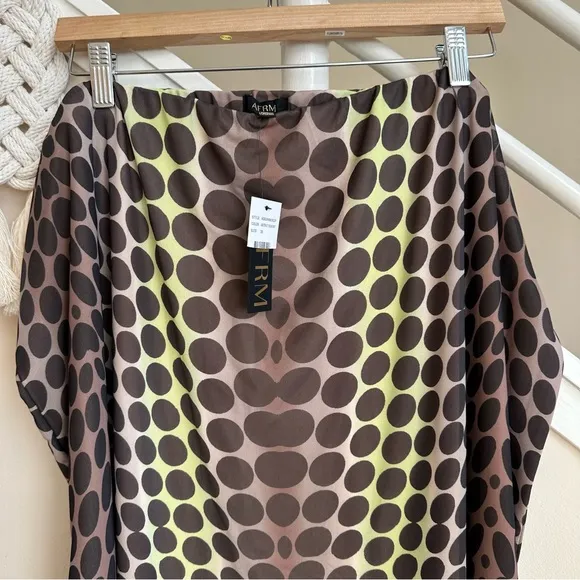 NWT AFRM Lynn Abstract Dot Mesh Stretch Midi Skirt Ombré Brown Pink Multi Sz 3X