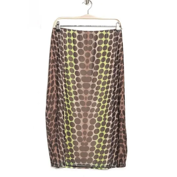 NWT AFRM Lynn Abstract Dot Mesh Stretch Midi Skirt Ombré Brown Pink Multi Sz 3X
