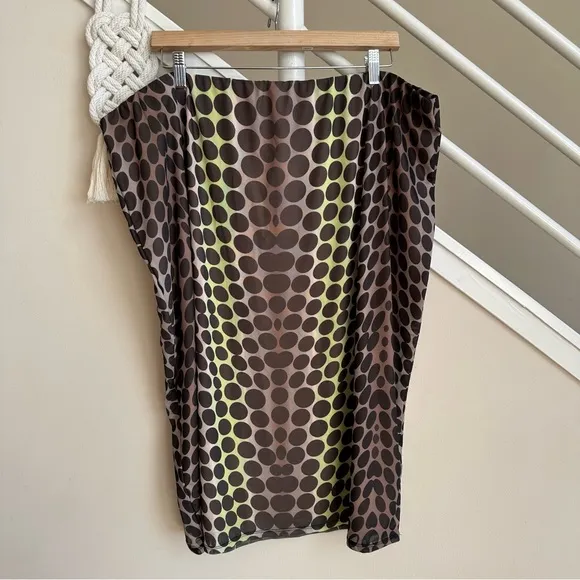 NWT AFRM Lynn Abstract Dot Mesh Stretch Midi Skirt Ombré Brown Pink Multi Sz 3X