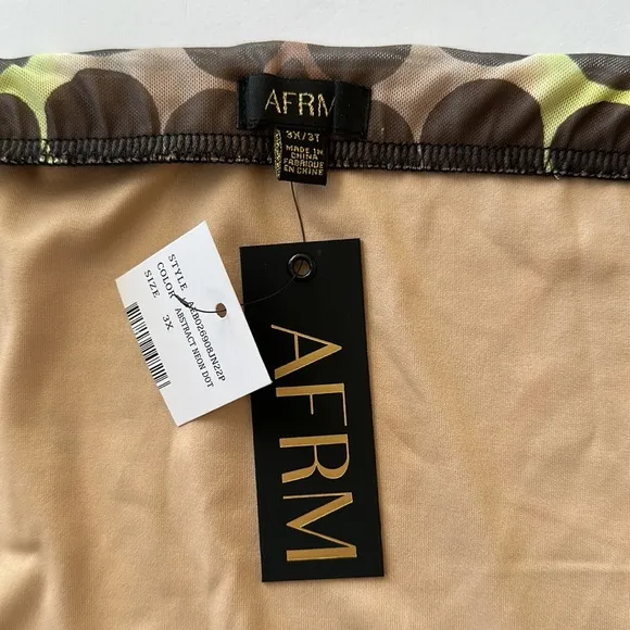NWT AFRM Lynn Abstract Dot Mesh Stretch Midi Skirt Ombré Brown Pink Multi Sz 3X