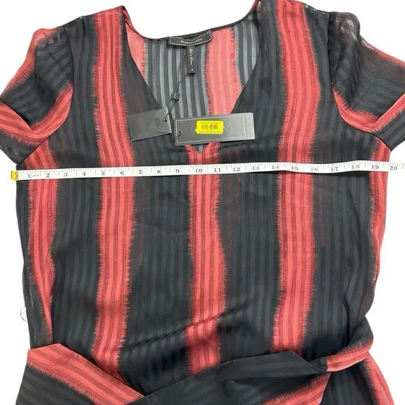 NWT BCBGMAXAZRIA Ombré Stripe Shift Night Out Midi Belted Dress Black Sheer Sz S
