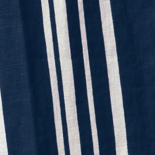 Patterned Cropped Tapered Fit Blue Linen Trousers