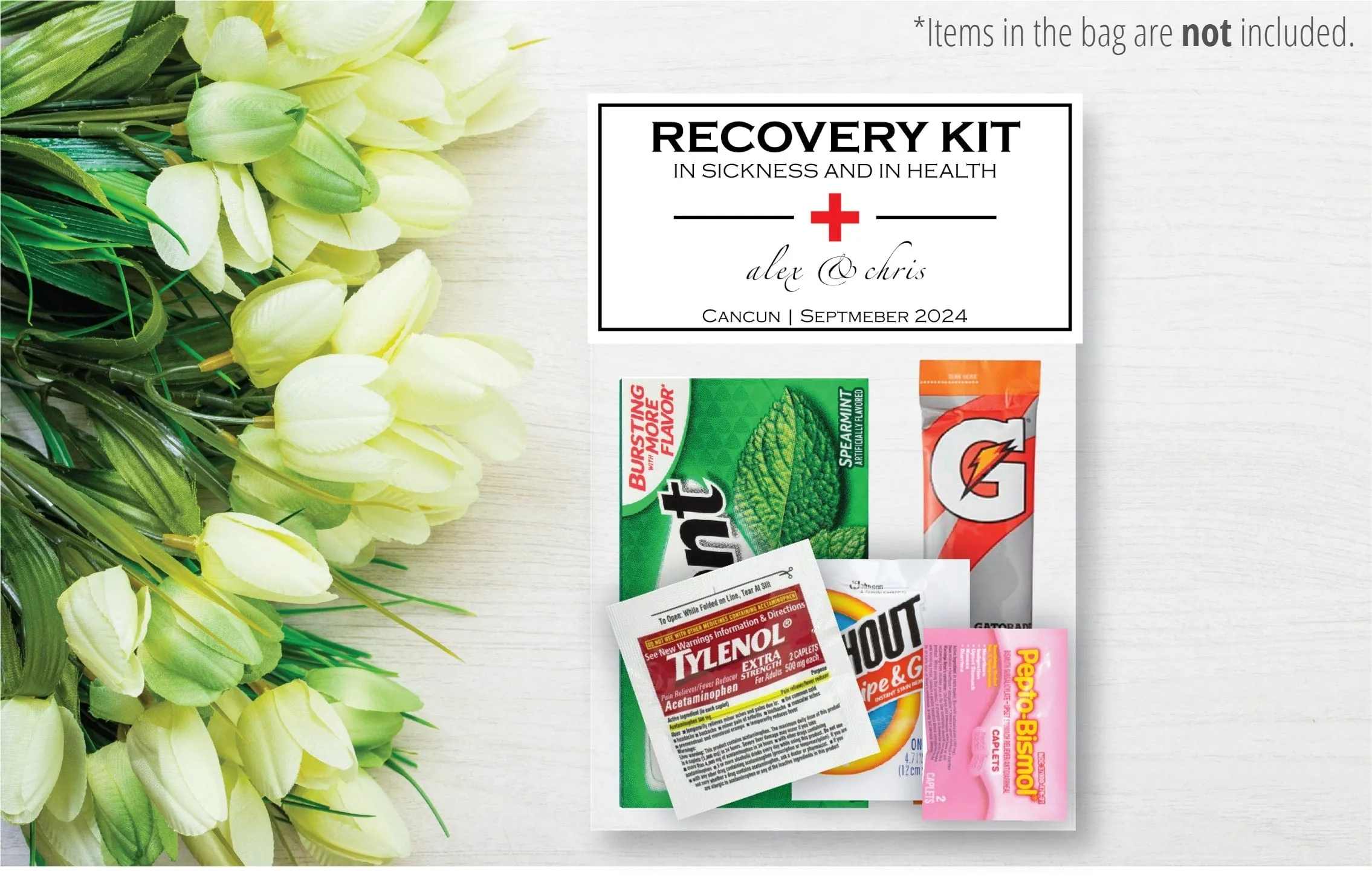 Personalized Destination Wedding Hangover Recovery Kit Bag & Topper