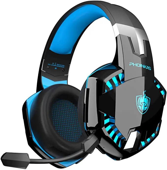 PHOINIKAS G2000 Gaming Headset for PS4, Xbox One, PC, Wired Over Ear Headphones with Detachable Noise Cancelling Mic, Bluetooth Wireless Headset only for Phone, Bluetooth Up to 12h, One-Click 7.1 Stereo Sound