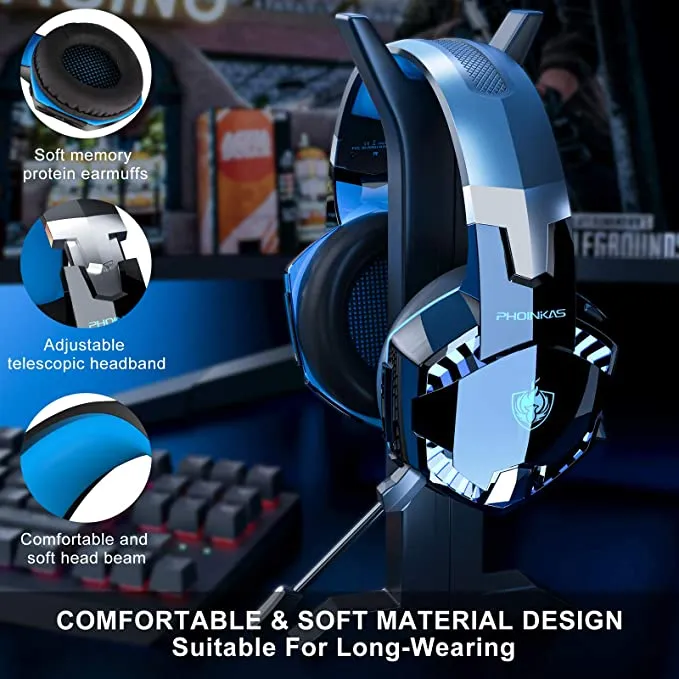 PHOINIKAS G2000 Gaming Headset for PS4, Xbox One, PC, Wired Over Ear Headphones with Detachable Noise Cancelling Mic, Bluetooth Wireless Headset only for Phone, Bluetooth Up to 12h, One-Click 7.1 Stereo Sound