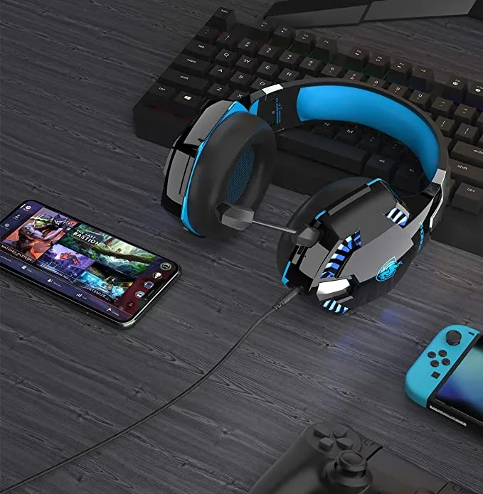PHOINIKAS G2000 Gaming Headset for PS4, Xbox One, PC, Wired Over Ear Headphones with Detachable Noise Cancelling Mic, Bluetooth Wireless Headset only for Phone, Bluetooth Up to 12h, One-Click 7.1 Stereo Sound