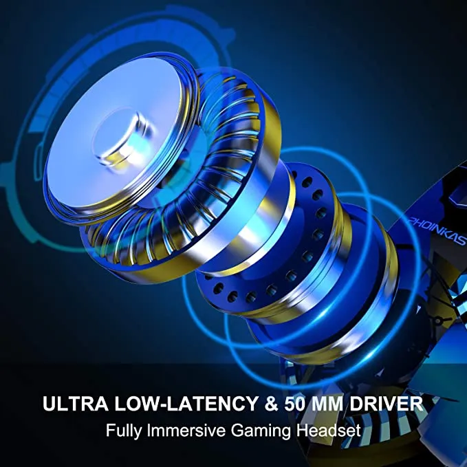 PHOINIKAS G2000 Gaming Headset for PS4, Xbox One, PC, Wired Over Ear Headphones with Detachable Noise Cancelling Mic, Bluetooth Wireless Headset only for Phone, Bluetooth Up to 12h, One-Click 7.1 Stereo Sound