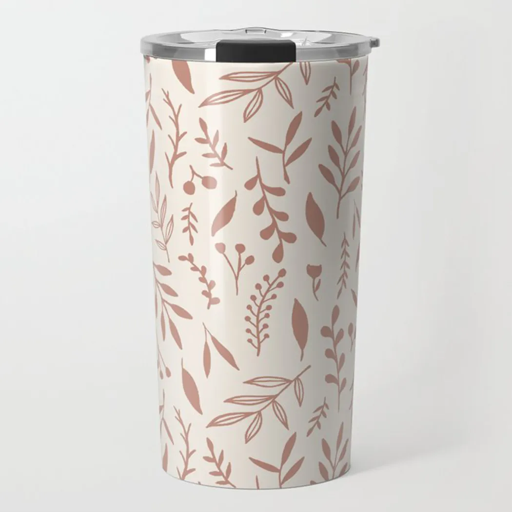 Pink Falling Leaves Travel Coffee Mug