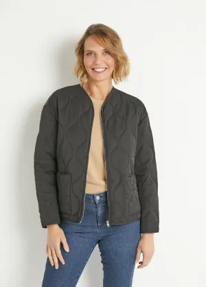 Plain quilted jacket with zipper and topstitching