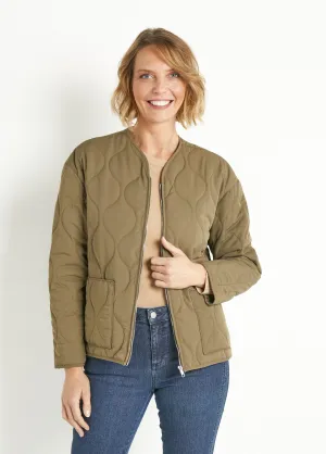 Plain quilted jacket with zipper and topstitching