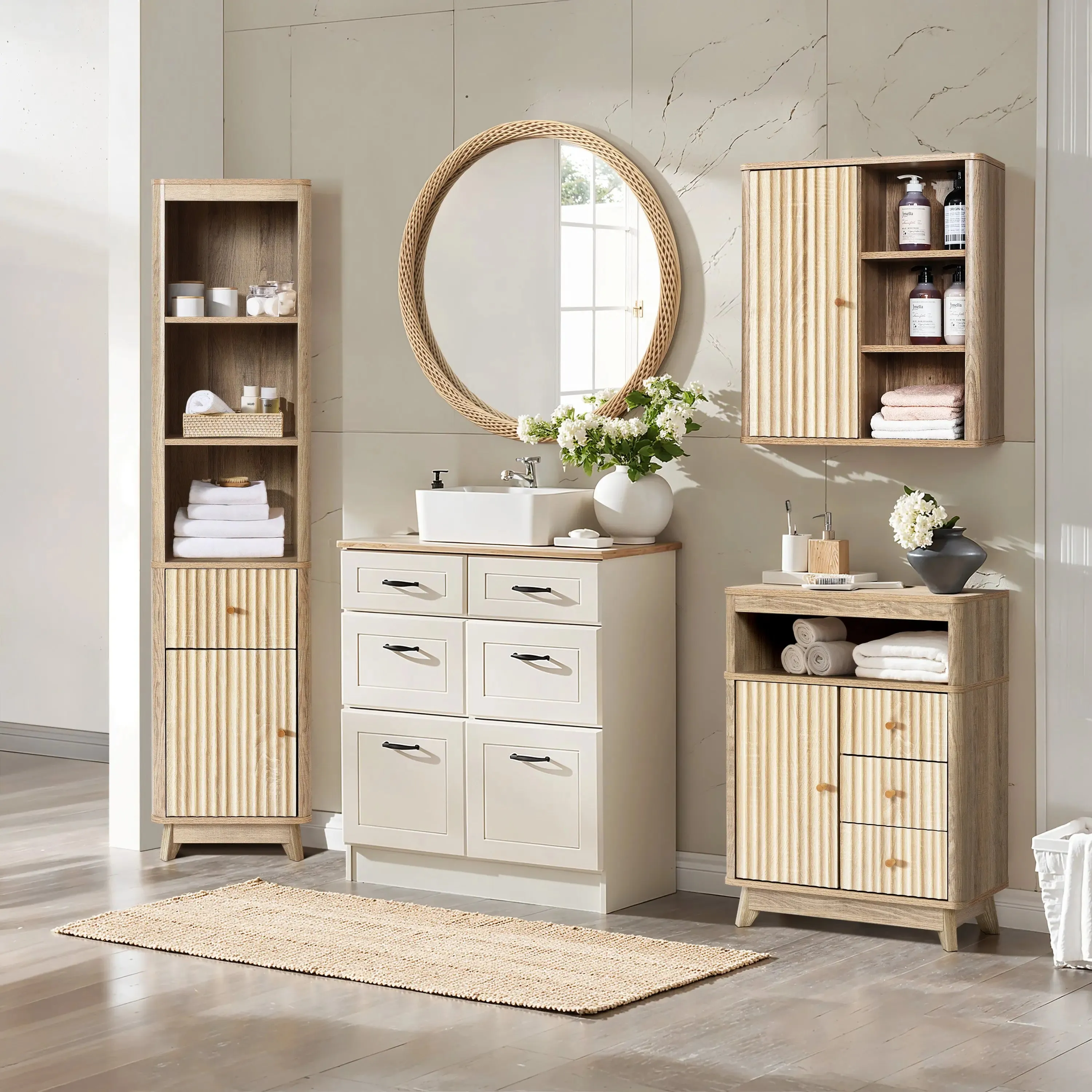 Priya natural finish wave wall cabinet