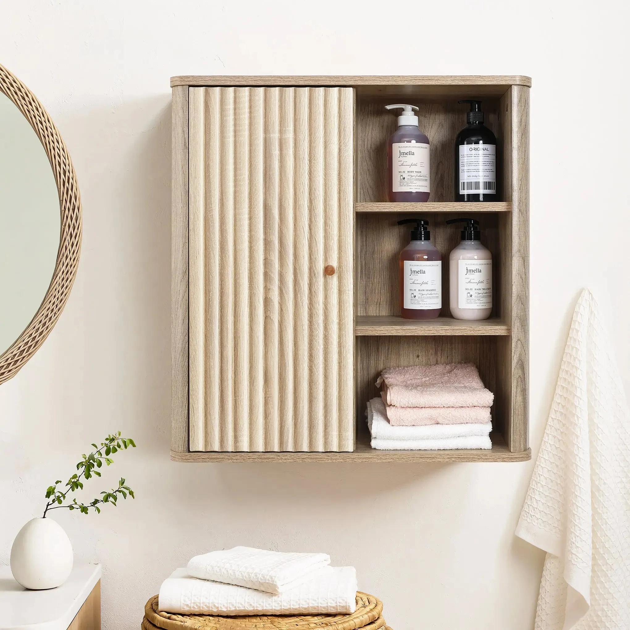 Priya natural finish wave wall cabinet