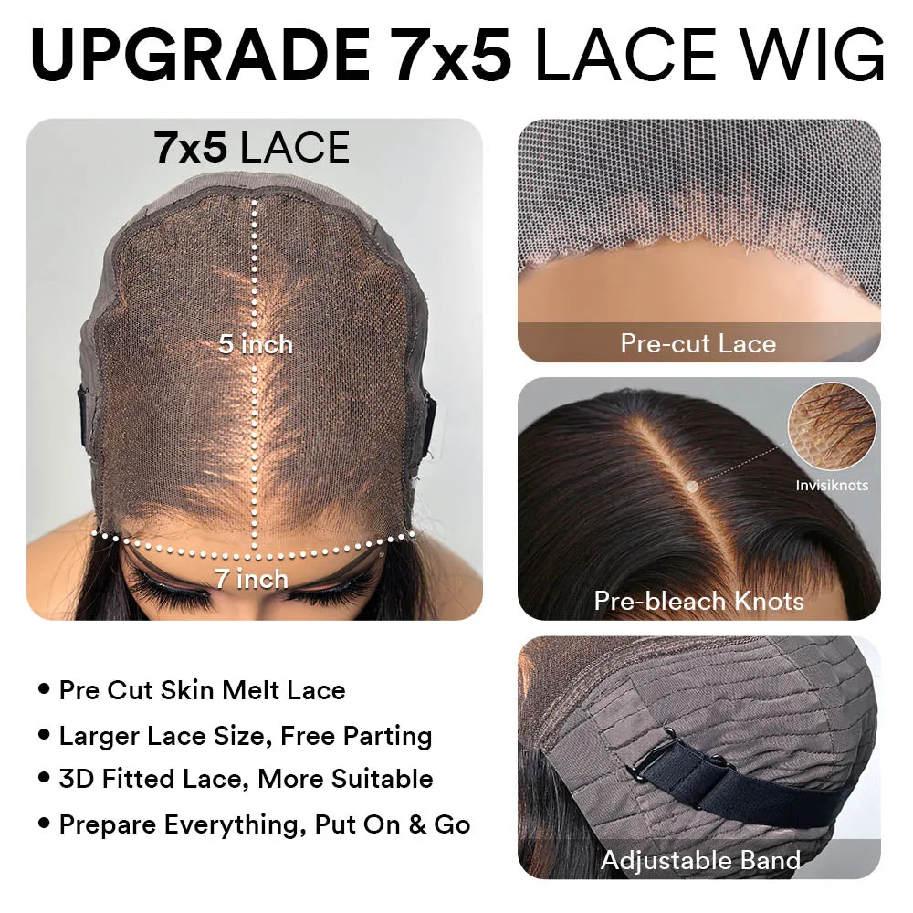Put on & Go Layered Wavy Curtain Bangs Pre Cut Lace Closure Wig
