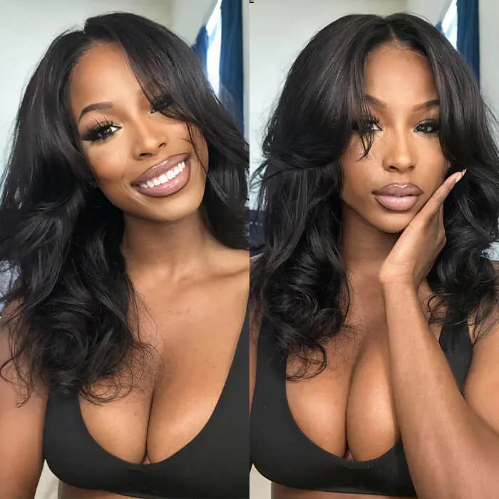 Put on & Go Layered Wavy Curtain Bangs Pre Cut Lace Closure Wig