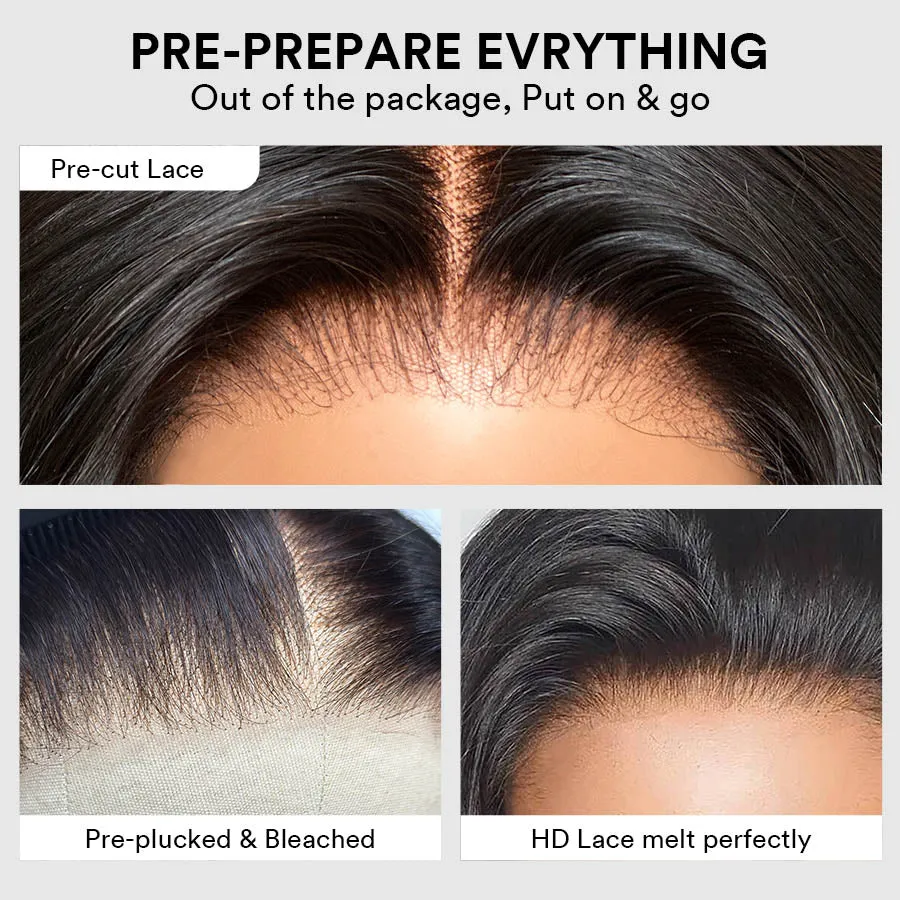 Put on & Go Layered Wavy Curtain Bangs Pre Cut Lace Closure Wig