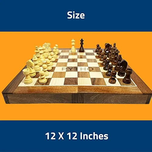 Pytho Handmade Wooden Chess Set with Magnatic Board and Hand Carved Chess Pieces (12 Inches) Pack Of 1, Multicolor