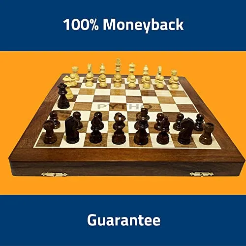 Pytho Handmade Wooden Chess Set with Magnatic Board and Hand Carved Chess Pieces (12 Inches) Pack Of 1, Multicolor
