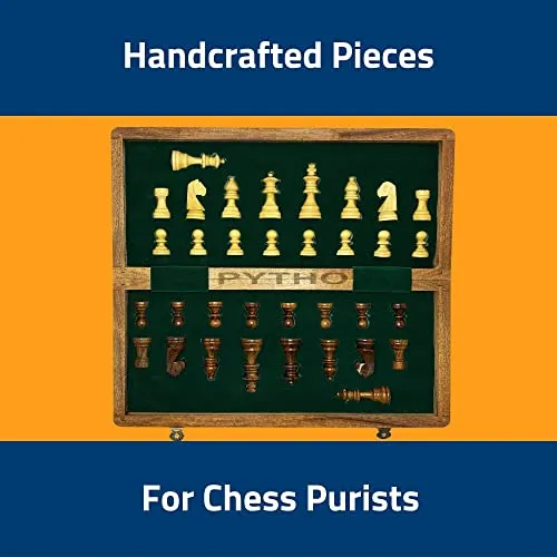 Pytho Handmade Wooden Chess Set with Magnatic Board and Hand Carved Chess Pieces (12 Inches) Pack Of 1, Multicolor