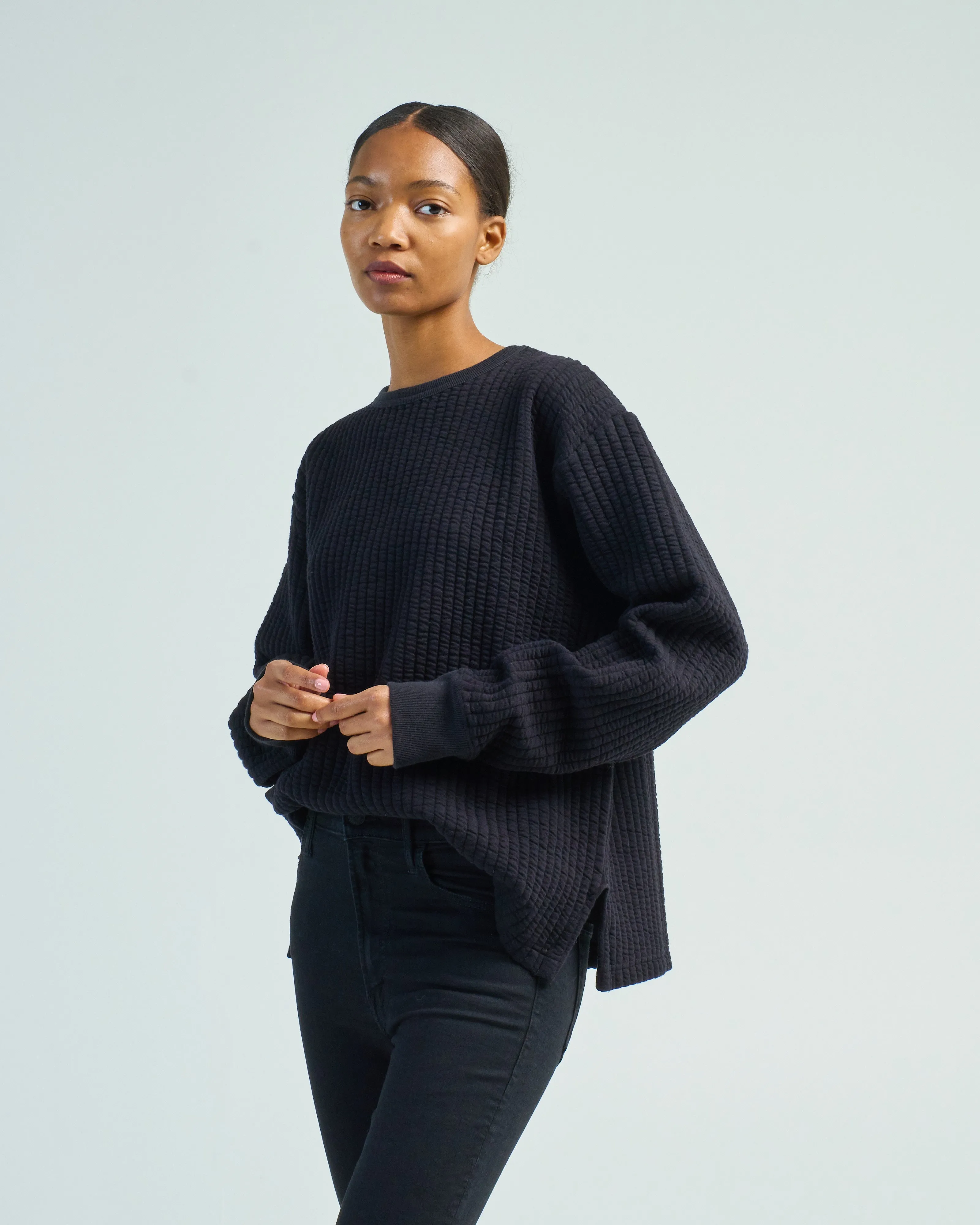 quilted crew neck top