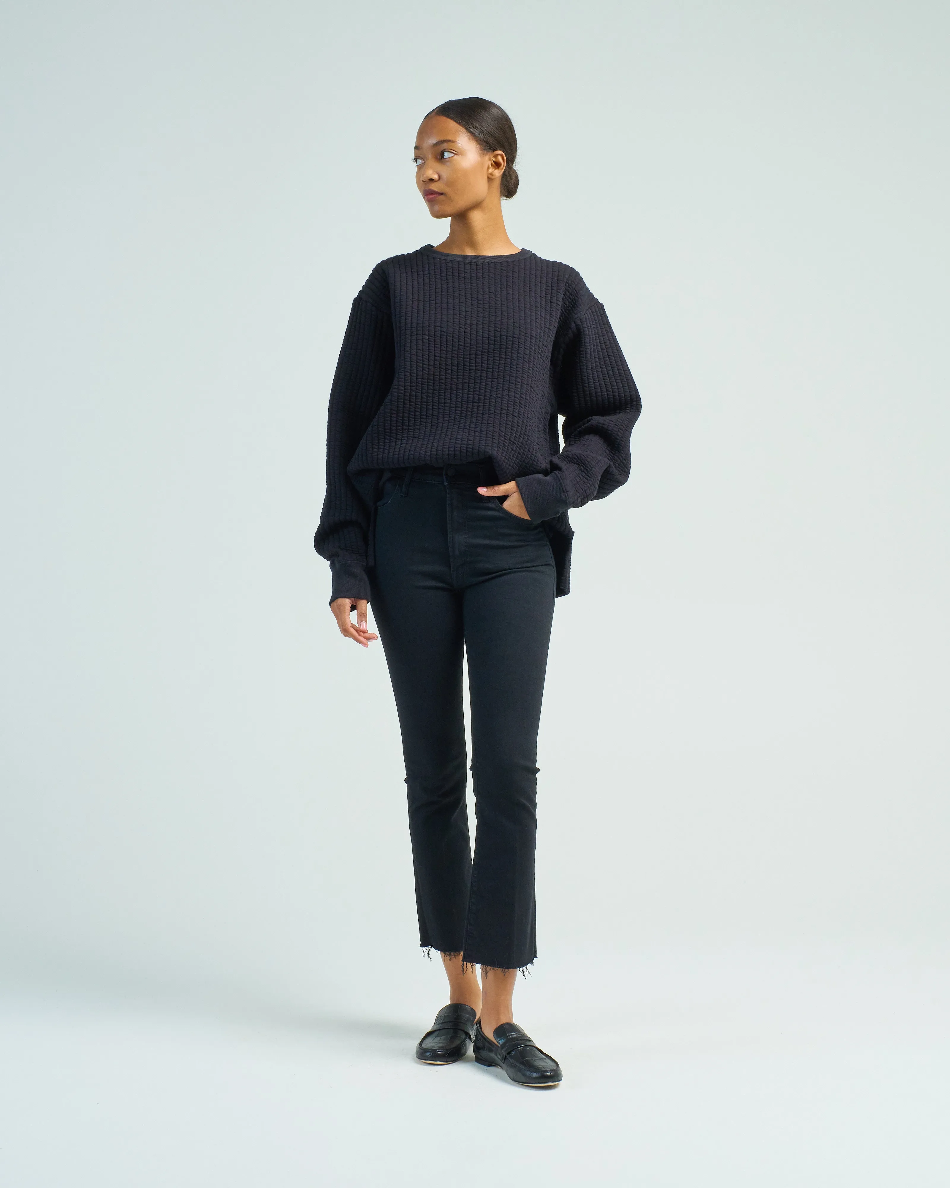quilted crew neck top