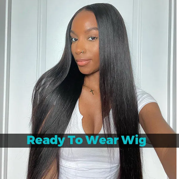 Ready to Wear Straight Out of the Box Glueless HD Transparent Lace Closure Wig with Pre Cut Lace & Bleached Knots
